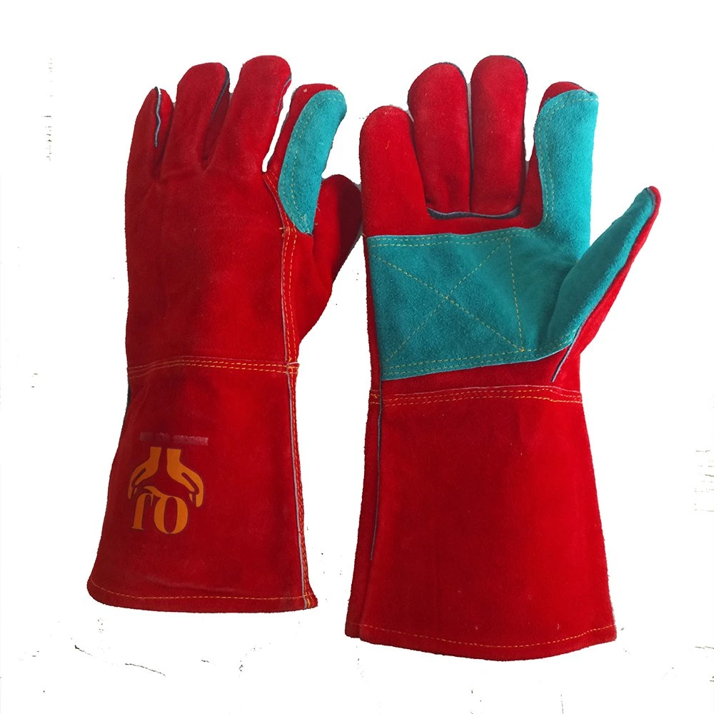 14 inches Double palm Red gloves Cow Split Work Welding Gloves