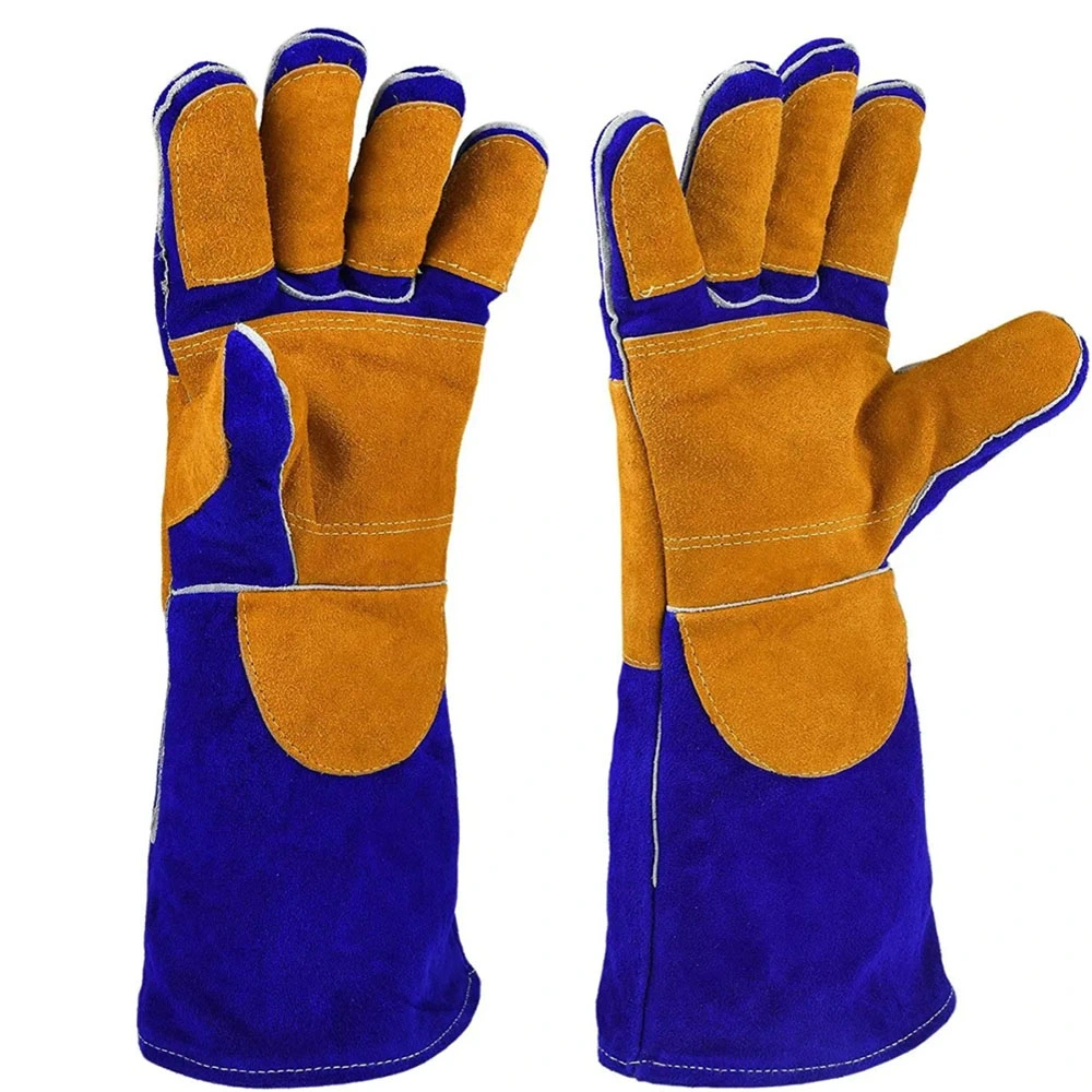 blue and orange cow leather Fireproof Gloves Safety Welding Work Gloves