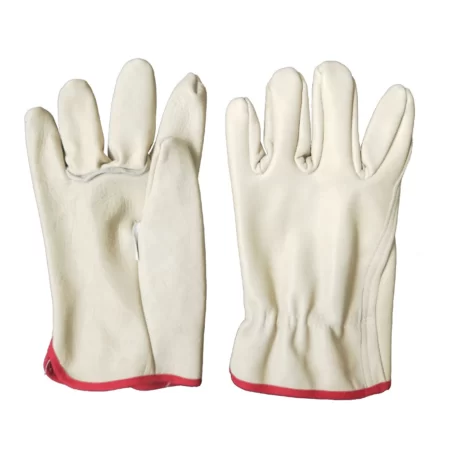 beige pig skin grain leather straight thumb safety protection driver gloves 