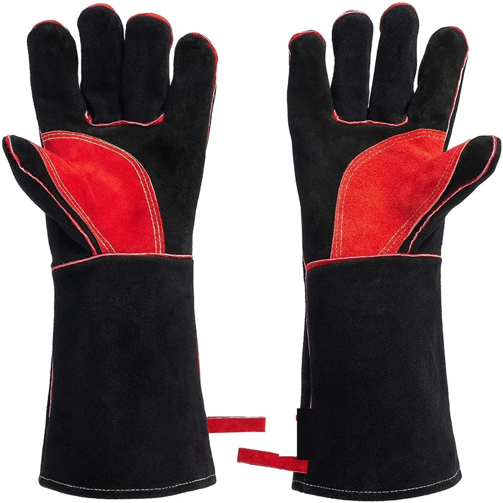 Black Heat Resistant Leather Kitchen Cooking Oven Barbecue BBQ Welding Gloves