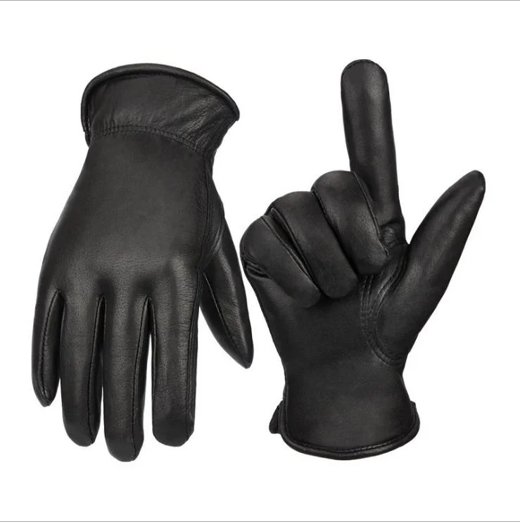 Black Leather Work Drivers Gloves