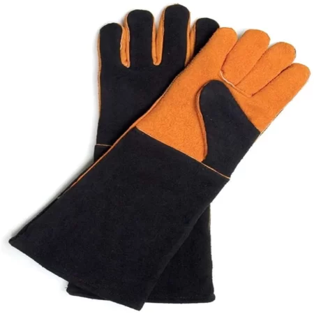 black long leather orange reinforced palm durable unisex welding work safety gloves