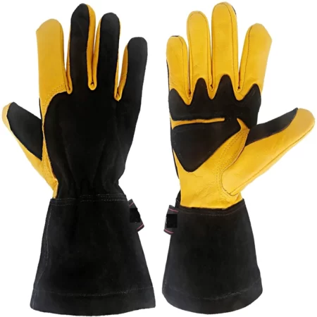 Black and Yellow fireproof Cow Leather Heat Protection Tig Welding Gloves