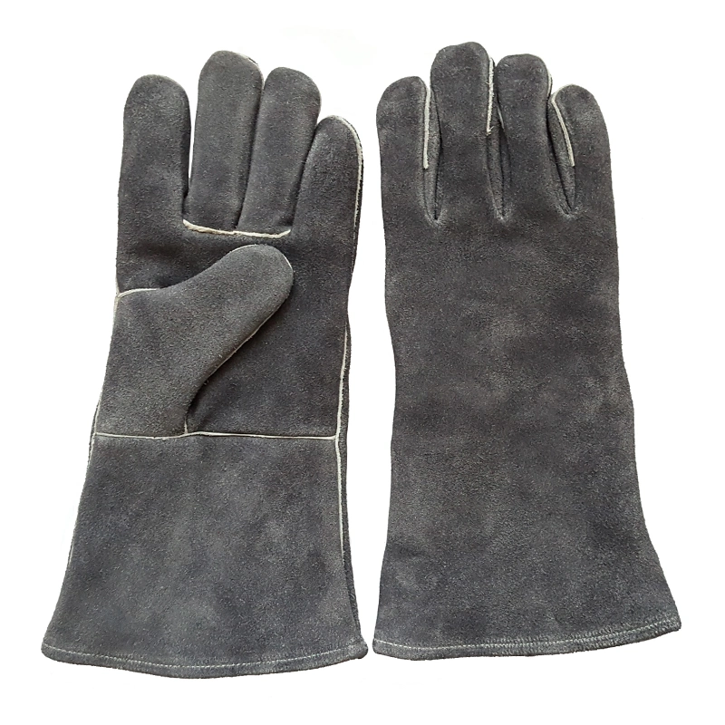 Cow Split Fireproof Black industry Flame-Retardant Leather Welding Gloves