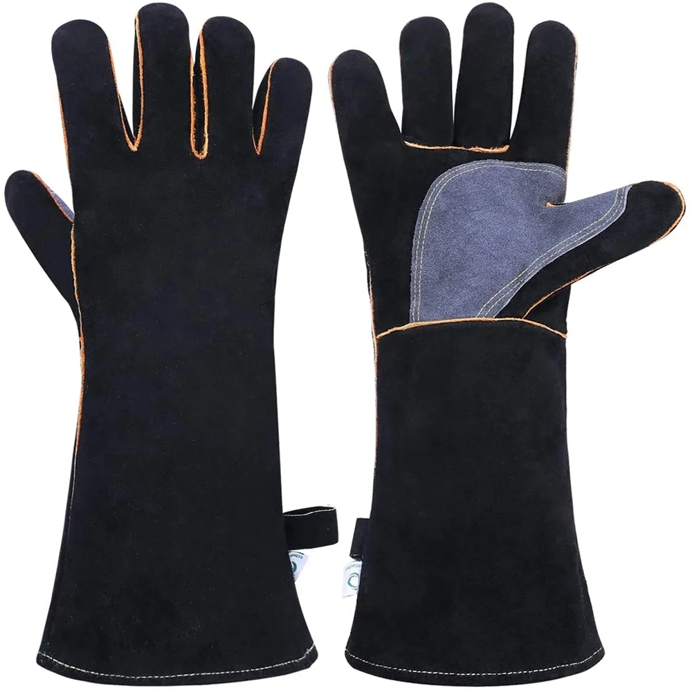 Fireproof black and blue 14-16 inches cow leather Argon Arc Welding Gloves