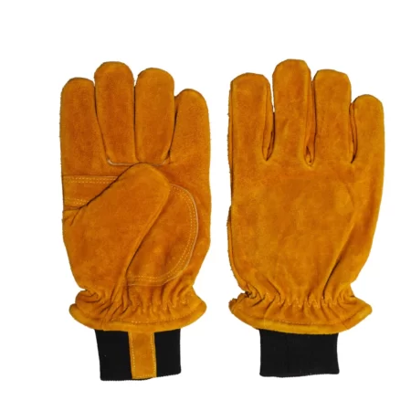 golden yellow double palm elastic band cow split leather driving gloves