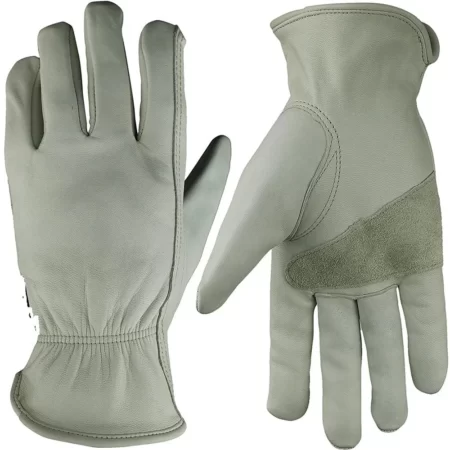 Grey Breathable Cowsplit Strength Plam against Oil and Coldness Driver Leather gloves with wrist