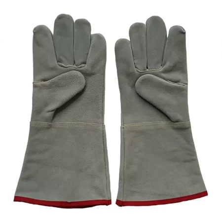 grey Cow Split red serging Fireproof industry Leather Welding Gloves