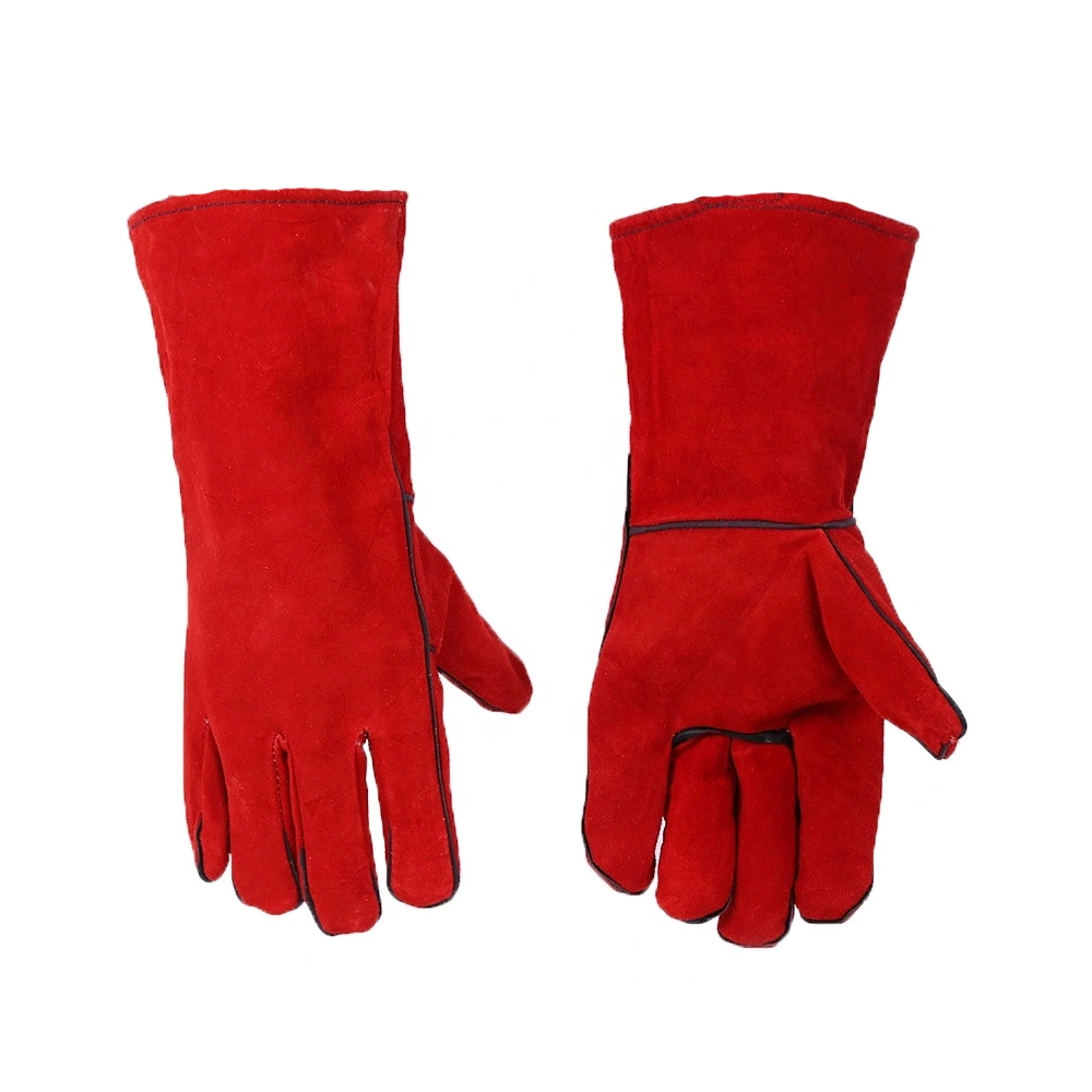 Heat Resistant Cow Split Leather Red Welding Hand Protection Safety Gloves