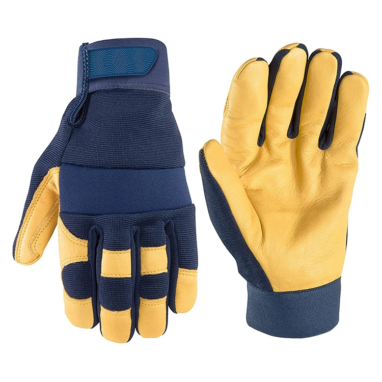 Heavy duty dexterity flexibility comfortable form-fitting water-resistant spandex back men landscaping leather palm work gloves