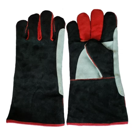 Heavy Work Double palm red fingers black Cow Split Leather Welding Gloves