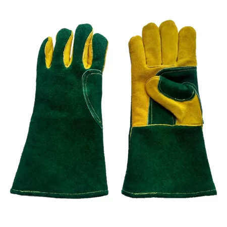 Industry Green and yellow double gloves Cow Split Leather Welding Gloves