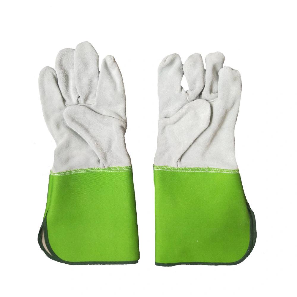 Industry Lengthen cuff green gloves Cow Split Leather Work Gloves