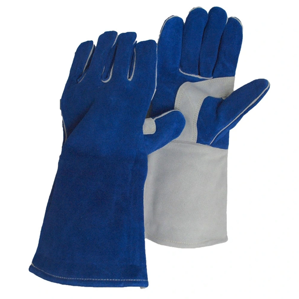 Kevlar Sutures Cow split Leather Gloves Heat Protection Blue Gloves