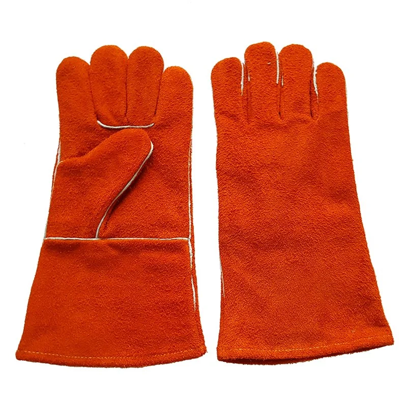 orange Individual protection Fireproof Cow Split industry Electric Welding Gloves