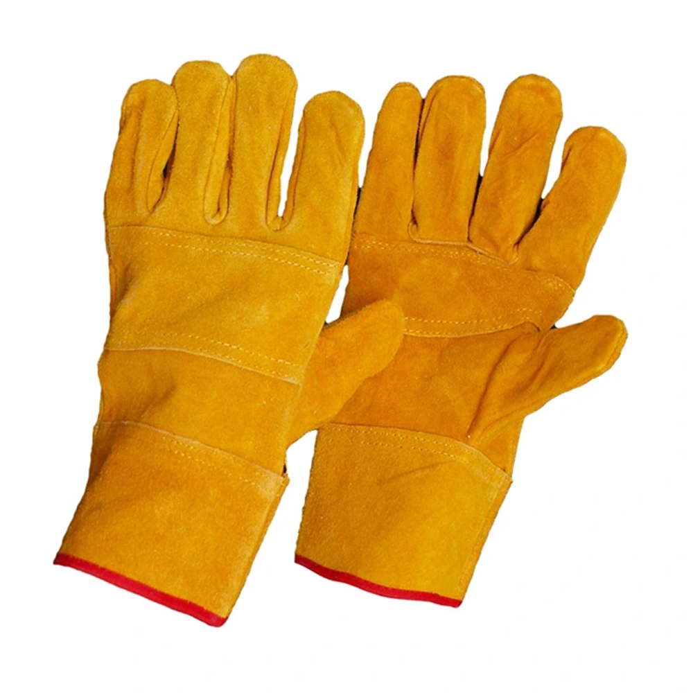 Orange short cuff labor split leather gloves for welding working BBQ