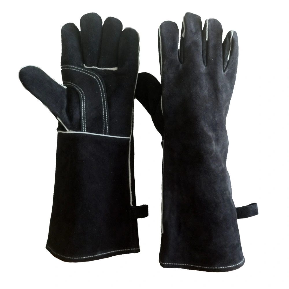 safety Gloves Black Cow Split Fireproof Leather Working Welding Gloves