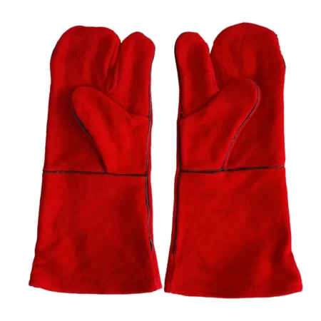 Safety gloves red Cow Split three fingers Fireproof Leather Welding Gloves