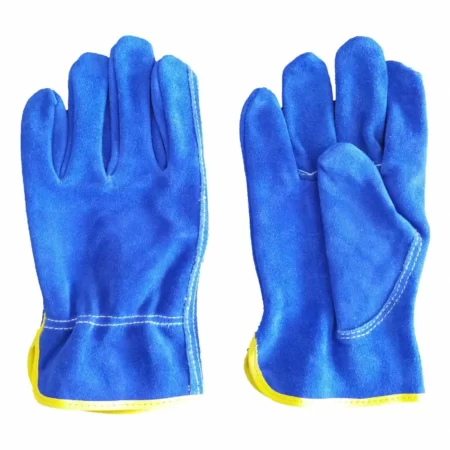 Safety gloves yellow edge covering blue cow split leather driving gloves