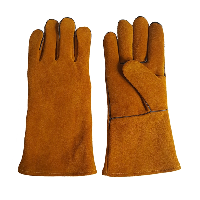 Safety Winter lining Brown double gloves Cow Split Leather Welding Gloves