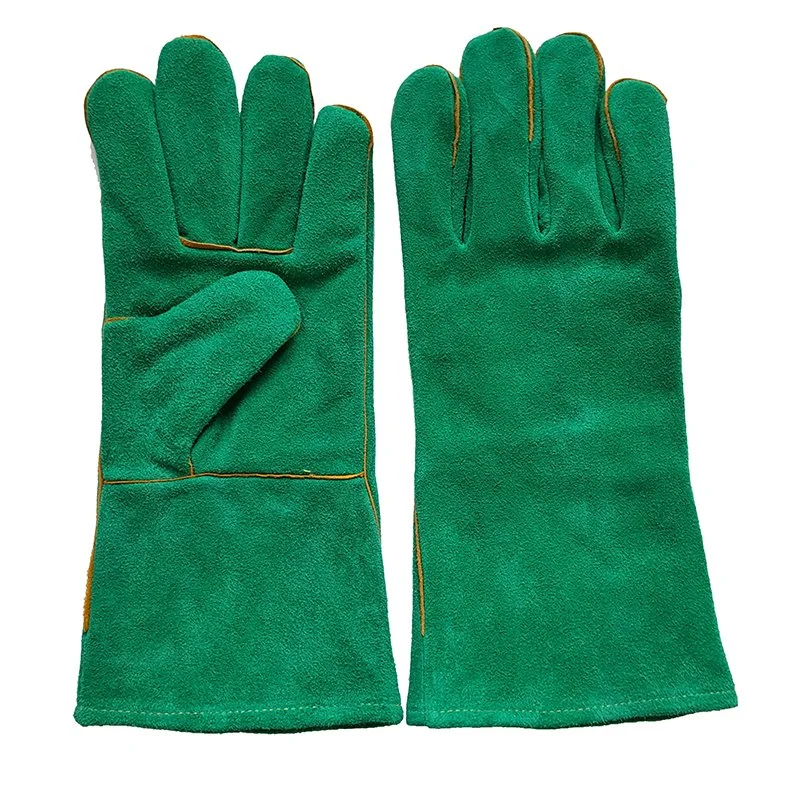 Safety work Fireproof green Cow Split industry Electric Welding Gloves