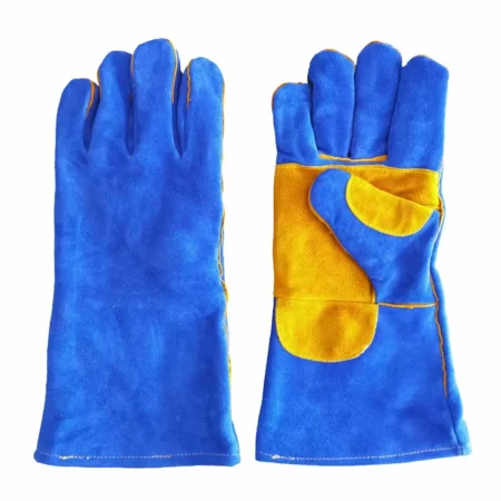 Sapphire blue Double palm Cow Split Leather Working Welding Gloves