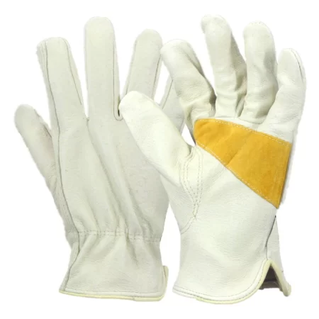 White Elastic piglet skin Driver's Riding Gloves with Yellow Crescent Reinforcement