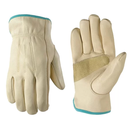 Women's comfortable durability puncture Water-Resistant Reinforced cowhide leather Work Gloves with elastic wrist
