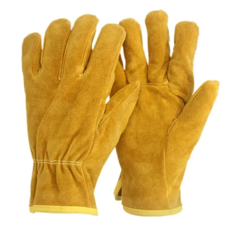 Yellow Elastic Cowsplist Leather Warm Winter Driver's Riding Gloves