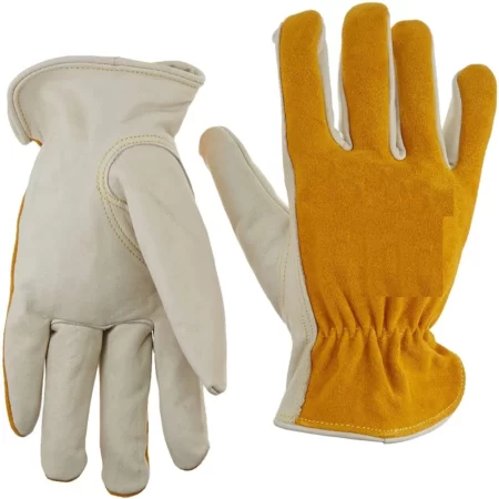 Yellow Soft and Breathable Cow Split Driver Leather gloves with elastic wrist