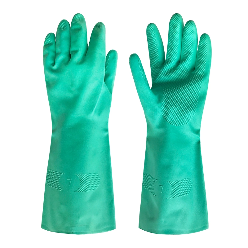 Green Flocked Lining Nitrile Chemical Resistant Glove